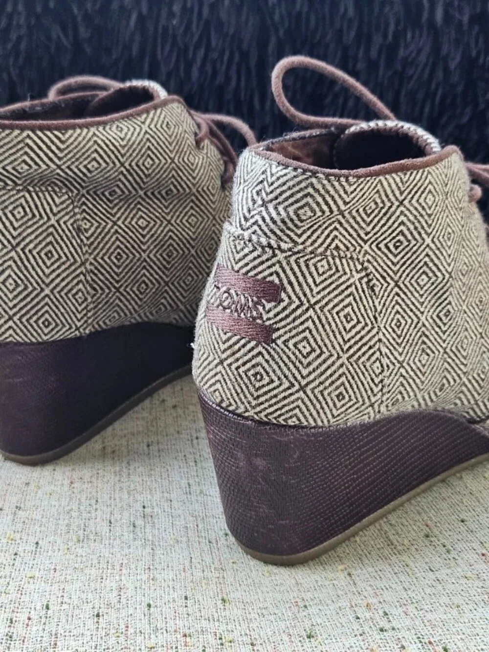 Toms Women Boots Shoes Brown Fabric Upper High Top Wedge Shoes Size 40EU 9US